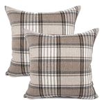 YOUR SMILE Retro Farmhouse Outdoor Buffalo Tartan Chequer Plaid Cotton Linen Decorative Throw Pillow Case Cushion Cover Pillowcase for Sofa 18 x 18 Inch, Set of 2, Khaki/Stripe