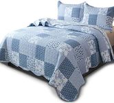 KASENTEX Twin Quilt Set Lightweight Bedspread Coverlet(Blue Floral Patchwork, 86x68)