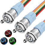 DaierTek Lighted Toggle Switch 12V Waterproof Toggle Switch IP67 12 Volt LED Toggle Switch RGB(RED Green Blue) 16mm Pre-Wired for Car Boat Marine -3Pack