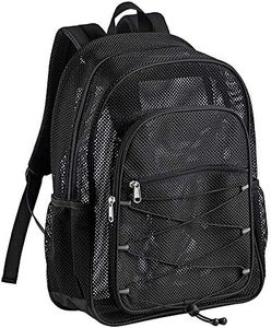 Heavy Duty Mesh Backpack, Semi-transparent Backpack with Bungee and Comfort Padded Straps, See Through Mesh Bookbag for School, Beach, and Travel