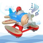 Toy Airplane for Kids, Seaplane Toys Toddler Planes Toys with Sound and Light, Floatplane Toys for Introducing Aeronautical Knowledge, Birthday Gift for 18M+, 2 3 4 5 Years Old Boy (Wooden + Plastics)