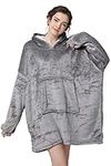 Wearable Blanket Oversized Hoodie Blanket Super Soft & Warm Blanket Sweatshirt for Women, Men, Adults,One Size Fits All (Gray)