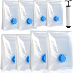 MUFUSHAN Vacuum Storage Bags with Hand Pump - 8 Pack (2 Large/2 Large/2 Medium/2 Small) Compression Storage Bags for Comforters and Blankets - Vacuum Sealer Bags for Clothes Storage, Travel, Moving