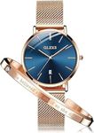 OLEVS Women's Watch 6.5mm Ultra Thin Rose Gold Minimalist Dress Watch Bracelet Set Fashion Quartz Waterproof Ladies Wrist Watch