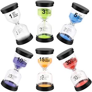 Sand Timer, Hourglass Sand Timers Colorful 1/3/5/10/15/30 Minutes Sandglass Timer with Protective Cover for Classroom Home Office Cooking (Pack of 6) Multicolor