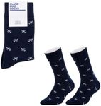 Airplane Socks - Funny Plane Socks - Funny Aeroplane Gift - 1 Pair, Size 8-11 UK and 42-46 EU, Blue, Fun Novelty Travel Socks for Men