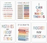 UNXIS Positive Affirmations Quotes Wall Art Psychology Feelings Posters Set of 6 Growth Mindset Posters for Classroom Therapy Office Decor Kids Educational Prints 8x10 In Unframed