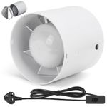 XIIW Inline Extractor Fan 100mm/4 Inch with 3M Cable, 130 m³/h 2200RPM Silent Duct Ventilation Fan with Backflow Flap for Bathroom, Office, Kitchen, Grow Room, Tent (UK Plug)