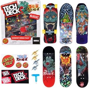 TECH DECK, Godzilla Sk8shop Fingerboard Bonus Pack, Collectible and Customizable Mini Skateboards, Kids Toys for Ages 6 and up
