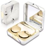 Vastsoon Contact Lens Case, Portable Cute Eye Contacts Colored Lenses Remover Tool Kit with Mirror for Travel (Square, Gold)