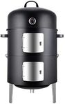 Realcook Vertical 17 Inch Steel Charcoal Smoker, Heavy Duty Round BBQ Grill for Outdoor Cooking, Black