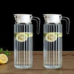 homeprism Glass jug with lid 1100 ML || Set of 2 || Glass Water jug with lid || jug for Water || Juice jug || jug for hot Cold Water || Milk and Juice Beverage Carafes(Lining)