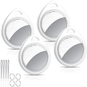 QCOQ Air Tracker Tags-4 Pack White, 5.3 Bluetooth Trackers Work with Apple Find My (iOS Only), 100dB Sound, Smart Tag with Keychain/Lanyard, Item Finders for Luggage/Key/Suitcases, Replaceable Battery