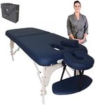 BodyPro Deluxe Lightweight Portable Massage Table Bed Couch- 28" Width - 9cm High Density Foam- Breathe Hole + Face Rest Cradle + Reiki Panels + Carry Case + Arm Rest + Accessories Shelf (Navy)