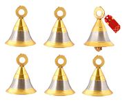 UAPAN MetalCraft Gold Brass Pooja Room Bells with J Hook's, 2-Inch (Silver) - Pack of 6