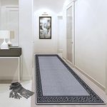 PHP Carpet Runners for Hallways Non-Slip Long & Wide Heavy-Duty Plain Super Absorbent Area Rugs, Stair Carpet and Kitchen Anti-slip Floor Mats - Greeky Rug (Silver & Black, 66 x 120 cm - S Runner)