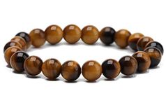 SIMPLÍ BASIC Natural 8MM Tiger Eye Brown Black Crystal Stone Healing Bracelet for Women and Men with Attractive Gift Box & Velvet Pouch