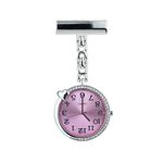 Caduceus Nurse Fob Watch for Medical Professionals, Beauticians & Carers, Metallic Clip-on Nurse Watch Brooch with Delicate Heart & 34x Shining Crystal Diamonds Studded