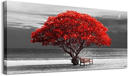 wall art for living room Decorations Photo Prints - panoramic black and white with red trees The moon Landscape - Modern Home Decor The room Stretched and Framed Ready to Hang artwork 20x40inches