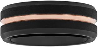 Tantalum Carbide 8mm Matte Black Finish with Rose Gold Tone Center and Beveled Edges Men’s Wedding Band Ring, Metal, No Gemstone