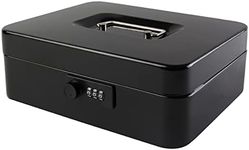 KYODOLED Large Cash Box with Combination Lock Safe Metal Money Box with Money Tray for Security Lock Box 9.84"x 7.87"x 3.54" Black