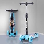 Baybee Flash Kick Scooter for Kids | Smart Foldable 3 Wheel Kids Scooter with 4 Height Adjustable, LED PU Wheels & Brake | Skating Scooters Upto 75 Kg Capacity | Skate Scooters for Kid (Light Blue)