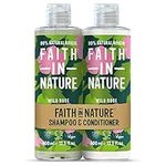 Faith In Nature Natural Wild Rose Shampoo and Conditioner Set, Restoring, Vegan & Cruelty Free, No SLS or Parabens, For Normal to Dry Hair, 2 x 400ml