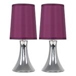 MiniSun Pair of Small Modern Chrome Trumpet Touch Table Lamps Bedside Lights with Purple Fabric Shades