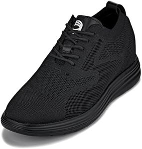 CALTO Men's Invisible Height Increasing Elevator Shoes - Black/Black Sole Ultra Light-Weight Lace-up Knitted Sporty Walker - 2.8 Inches Taller - X2631 - Size 12 D(M) US