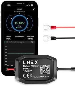 LNEX Bluetooth Battery Monitor，Wireless 12V 24V Automotive Battery Load Tester with Charging & Cranking Test & Alarm for Solar Power Systems/RVs/Motorcycles/Boats/Cars/Trucks