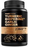 4-in-1 Turmeric Supplements for Inflammation with Black Pepper and Ginger (2360mg) - Turmeric Curcumin with Black Pepper - Garlic Supplements with Bioperine - Turmeric Ginger Root Capsules - (120ct)