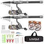 Lixada Fishing Rod Reel Combo with Carrier Bag 2PCS Rod and Reel Telescopic Fishing Accessories for Sea Fishing River Fishing 1.5/1.8/2.1/2.4m