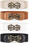 JASGOOD Women Stretchy Belt 4 pack for Dresses Vintage Elastic Wide Waist Belt.Suit for Waist Size 36-41 Inches,D-Black+Brown+White+beige