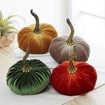 Small velvet pumpkins set of 4, cozy fall vibe, elegant gift set for friend, new apartment, autumn shelf sitter, Thanksgiving centerpiece, entryway decor (Rust, Gold, Olive, Taupe)