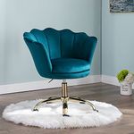 Wahson Velvet Home Office Chair Swivel Chair Height Adjustable Task Chair with Gold Base,Desk Chair for Bedroom/Vanity (Teal blue)