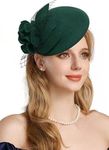 RZTA Women's Vintage 100% Wool Felt Cloche Bucket Bowler Hat Winter Vintage Bow Fedoras Church Fascinator, 02-green, One Size