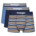 WRANGLER Men's Boxer Shorts in Navy/Stripe/Blue | Soft Touch Cotton Rich Trunks with Stretchy Elasticated Waistband | Comfortable and Breathable Underwear - Multipack of 3