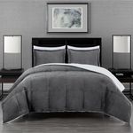 Chezmoi Collection 3-Piece Micromink Sherpa Reversible Down Alternative Comforter Set (Queen, Gray)