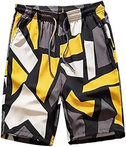 Men S Board Shorts 30 Mens Fashion Leisure and Fitness Sports Plus Size Five Quick Drying Beach Pants Shorts Swimming Men Long (6-Yellow, XL)