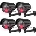 WALI Bullet Dummy Fake Surveillance Security CCTV Dome Camera Indoor Outdoor 1 Flashing LED Light and Security Alert Sticker Decals B1-4 (Black), 4 Pack