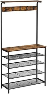 VASAGLE Hall Tree with Shoe Bench, Coat Rack Shoe Bench, 5-Tier Shoe Rack Different Heights, 5 Dual Hooks, Top Shelf, Entryway Organizer, Hallway Bedroom Dorm, Rustic Brown and Black UHSR408B01