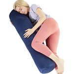 1 MIDDLE ONE Body Pillow for Adults, Bolster Pillow with Removable Velvet Cover, Long Round Cervical Roll Pillow, 47" x 7.87", Blue