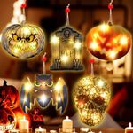 Halloween Indoor Lights Decor 5 Pack Bat Pumpkin Tombstone Skeleton Halloween Lights, Battery Operated Halloween Indoor Outdoor Lights for Halloween Party Decorations (Warm White)