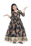 Fashion Dream Girls Tabby Silk Maxi Length Flared Embroidered Dress(FDGDRS00098 BLK 32_Black_9-10Yrs)