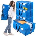 TAILI Heavy Duty Moving Bags, Storage Bags with Sturdy Zipper and Strong Handles, Blue Clothes Storage Container, Extra Large Tote Bag for Moving Supplies 4 Pack