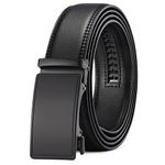 Men's Leather Belt Automatic Ratchet Buckle Slide Belt for Dress Casual Trim to Fit with Gift Box