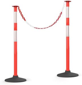 HiGiant 2 Pack 34 Inches Traffic Delineator Posts with Weighted Rubber Base, Portable Orange Safety Posts Cones with Reflective Collars and 5 Ft Plastic Chains for Parking Lot, Construction Work
