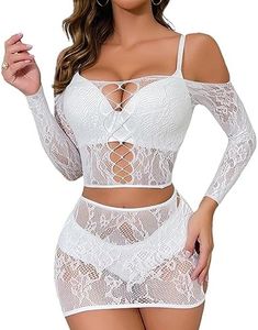 Buitifo Womens Lingerie Set Fishnet BabyDoll Bodysuit Sexy Nightwear, White Tjca, One Size