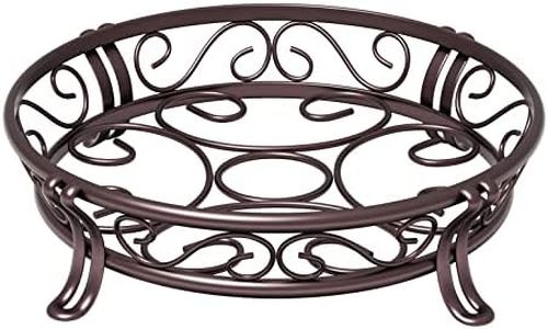 Yimobra Metal Plant Stand for Outdoor Indoor, Heavy Duty Flower Pots Holder Rustproof Wrought Iron Planter Stands Garden Round Supports Rack for Planter 11.8 Inches, Bronze Brown