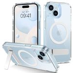 GUAGUA for iPhone 15 Case [Compatible with MagSafe] [Military-Grade Protection] Transparent Magnetic iPhone 15 Phone Case Slim Kickstand Shockproof Phone Cover for iPhone 15 6.1'', Clear